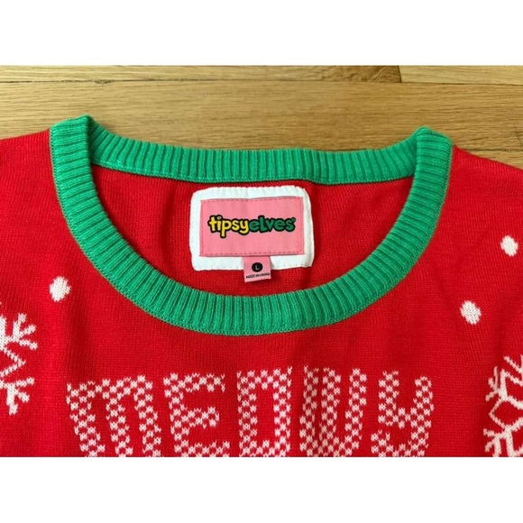 Tipsy Elves Meowy Christmas Adorable Kitten in a Wreath Holiday Pullover Sweater - Picture 9 of 14